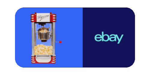 ebay button with logo and popcorn machine